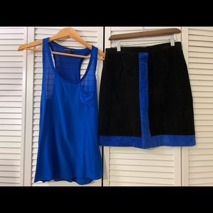 100% SILK Tank (F21) + Vintage genuine suede skirt - fits a size small